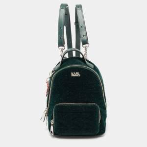 Karl Lagerfeld Green Velvet and Leather Mini Kaia Gerber Backpack