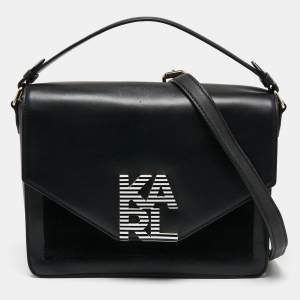 Karl Lagerfeld Black Leather And Suede Logo Top Handle Bag
