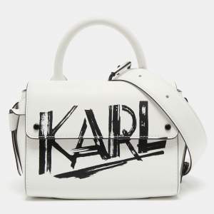 Karl Lagerfeld White Printed Leather Mini K/Ikon Top Handle Bag