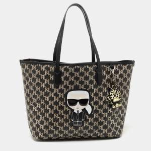 Karl Lagerfeld Black Monogram Coated Canvas and Leather K/Ikonik Tote