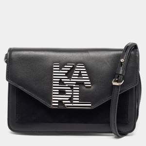 Karl Lagerfeld Black Leather Logo Envelope Flap Shoulder Bag