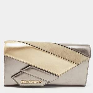 Karl Lagerfeld Metallic/Gold Glossy Leather and Suede K/Thunder Continental Wallet