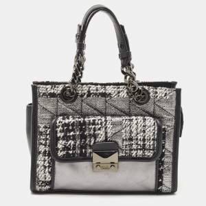 Karl Lagerfeld Black/Silver Tweed And Leather Mini Tote