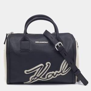 Karl Lagerfeld  Black/White Saffiano Leather Logo Boston Bag
