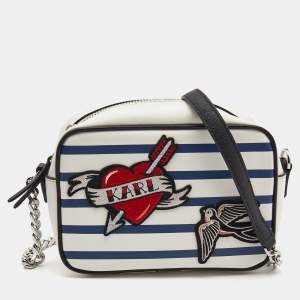 Karl Lagerfeld White/Blue Striped Captain Karl Crossbody Bag