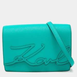 Karl Lagerfeld Green Saffiano Leather Medium K/Signature Shoulder Bag
