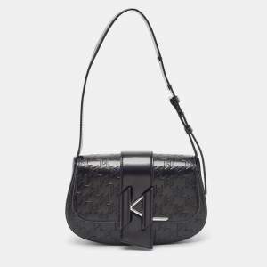 Karl Lagerfeld Black Leather K/Saddle Shoulder Bag