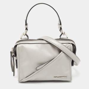 Karl Lagerfeld Grey Leather Front Zip Crossbody Bag