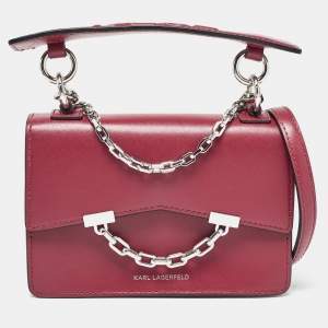Karl Lagerfeld Burgundy Leather K/Karl Seven Top Handle Bag