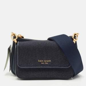Kate Spade Navy Blue Denim and Saffiano Leather Double Up Crossbody Bag