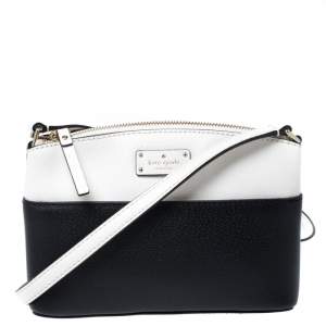 Pre Owned Kate Spade Black/White Leather Grove Street Millie Crossbody Bag