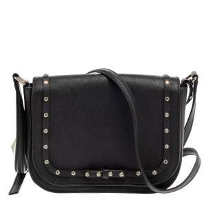 Kate Spade Black Leather Crystal Embellished Carsen Laurel Crossbody Bag
