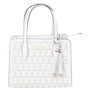 Pre Owned Kate Spade White Perforated Leather Small Rowe Tote