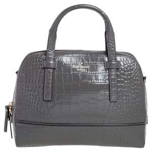Pre Owned Kate Spade Glossy Dark Grey Croc Embossed Leather Riverside Street Felix Satchel