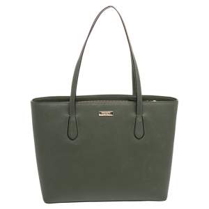 Pre Owned Kate Spade Olive Green Leather Jaymes Laurel Way Tote