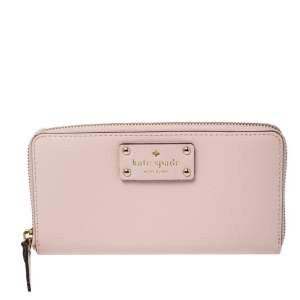 Pre Owned Kate Spade Light Pink Leather Zip Around Continental Wallet