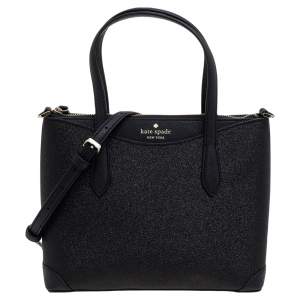 Pre Owned Kate Spade Black Shimmer Glitter And Saffiano Leather Top Zip Tote