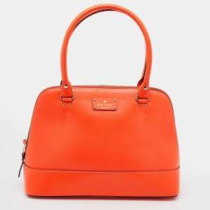 Pre Owned Kate Spade Bright Orange Leather Rachelle Wellesley Satchel