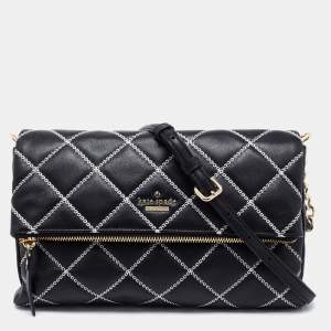 Pre Owned Kate Spade Black Quilted Leather Emerson Place Marsala Convertible Crossbody