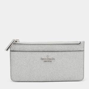 Kate Spade Metallic Silver Glitter Fabric Card Case