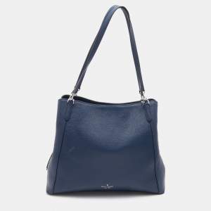 Kate Spade Navy Blue Leather Jackson Triple Compartment Satchel