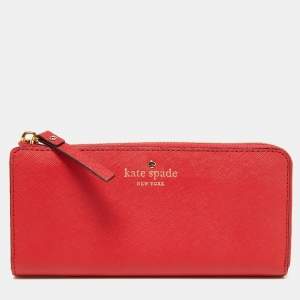 Pre Owned Kate Spade Red Leather Zip Around Wallet