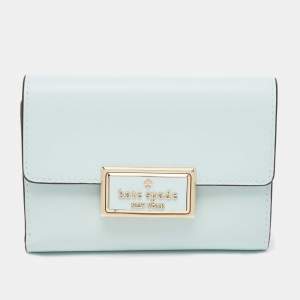 Pre Owned Kate Spade Light Blue Leather Reegan Trifold Wallet