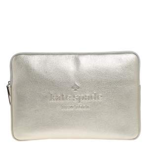 Pre Owned Kate Spade Metallic Gold Leather Laptop Case