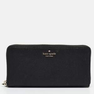 Kate Spade Black Glitter Leather New York Joeley Zip Continental Wallet