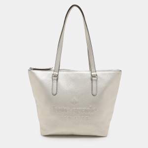 Kate Spade Silver Leather Larchmont Avenue Logo Penny Tote