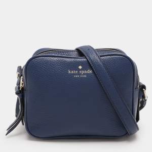 Kate Spade Blue Leather Mulberry Street Pyper Double Zip Crossbody Bag