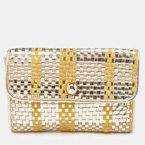 Kate Spade Tri Color Woven Laminated Leather and Fabric Paola Clutch