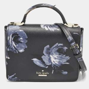 Kate Spade Black/Blue PVC Night Rose Cameron Street Hope Top Handle Bag