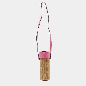 Kate Spade Pink/Beige Wicker Print Leather Pack a Picnic Champagne Bag