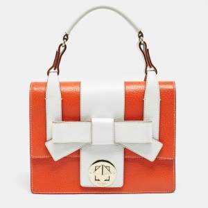 Kate Spade Orange/White Leather Wrapping Party Gift Top Handle Bag