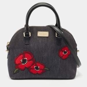 Kate Spade Navy Blue Denim and Leather Mini Carli Groove Street Poppy Bag