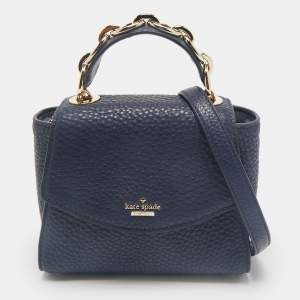 Kate Spade Navy Blue Pebbled Leather Murray Street Kim Top Handle Bag
