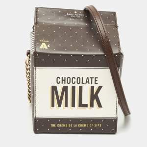 Kate Spade Choco Brown Leather Milk Carton Printed Crossbody Bag