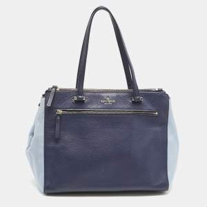 Pre Owned Kate Spade Two Tone Blue Leather Double Zip Tote
