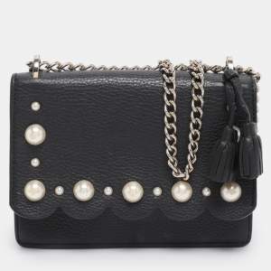 Pre Owned Kate Spade Black Leather Hayes Street Hayzel Pearl Shoulder Bag