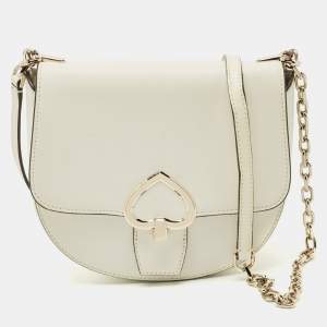 Pre Owned Kate Spade White Leather Robyn Saddle Crossbody Bag