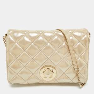 Pre Owned Kate Spade Gold Shimer Suede Chain Shoulder Bag