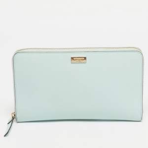 Pre Owned Kate Spade Turquoise Blue Leather Newburry Lane Talla Wallet