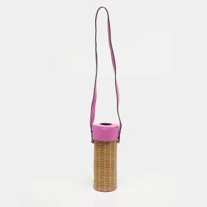 Pre Owned Kate Spade Champagne Box Brown/Fuchsia Woven Printed Leather Crossbody Bag