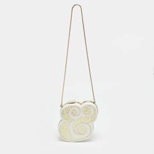 Pre Owned حقيبة كلتش كيت سبيد حفل زفاف أبيض / ذهبي أكريليك