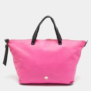 Pre Owned Kate Spade Leroy Street Linsley Vivid Pink/Black Leather Tote