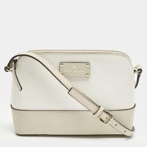 Pre Owned Kate Spade Bay Street Hanna White/Beige Leather Crossbody Bag