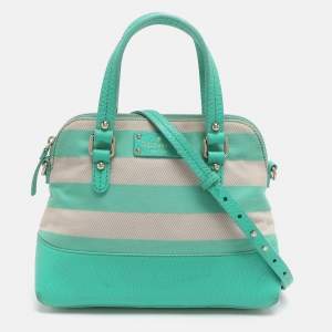 مملوكة مسبقًا Kate Spade Groove Court Maise Green/Beige Stripe Canvas and Leather Satchel