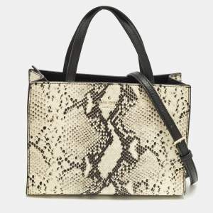 Pre Owned Kate Spade Emerson Place Sam Cream/Black Python Embossed Leather Tote