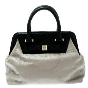 Pre Owned Kate Spade Cream/Black Leather Satchel